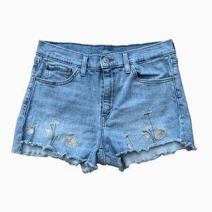 Levi's Floral Embroidered Cutoff Denim Shorts Boho High Rise Festival Size 30